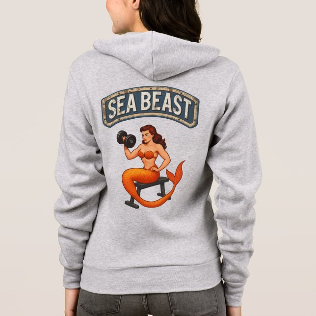 Sea Beast Gym Mermaid | Retro Pin-Up Activewear  Hoodie (Back)