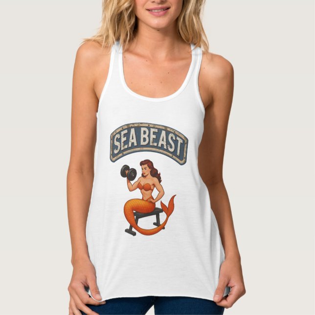 Sea Beast Gym Mermaid | Retro Pin-Up Activewear  Singlet (Front)