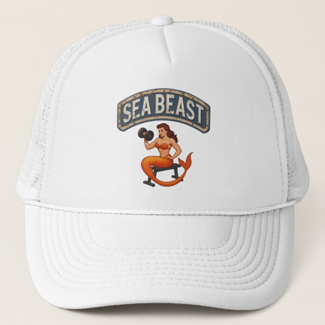 Sea Beast Gym Mermaid | Retro Pin-Up Activewear  Trucker Hat (Front)