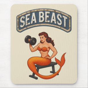Sea Beast Gym Mermaid Retro Pin-Up Fitness Lover Mouse Pad