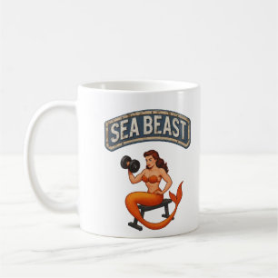Sea Beast Gym Mermaid Retro Weightlifting Pin-Up Coffee Mug