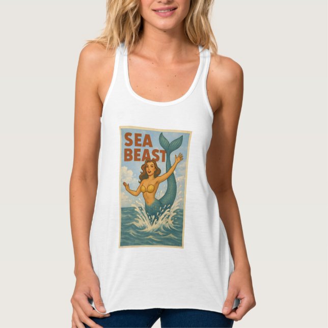Sea Beast Retro Mermaid | Funny Coastal Beach Life Singlet (Front)