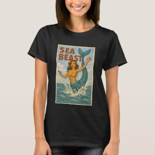 Sea Beast Retro Mermaid Funny Coastal Beach Life T-Shirt