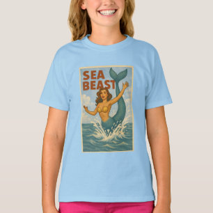 Sea Beast Retro Mermaid   Funny Coastal Beach Life T-Shirt