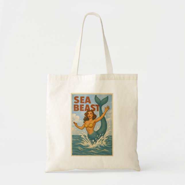 Sea Beast Retro Mermaid | Funny Coastal Beach Life Tote Bag (Front)