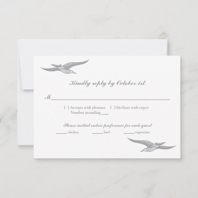 Sea bird RSVP card for coastal wedding (Front)
