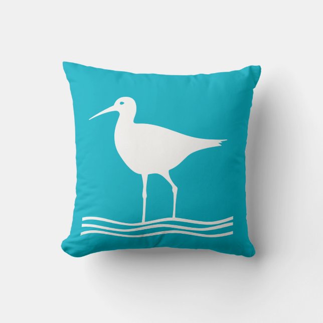 SEA BIRD. WHITE on  blue pillow (Front)