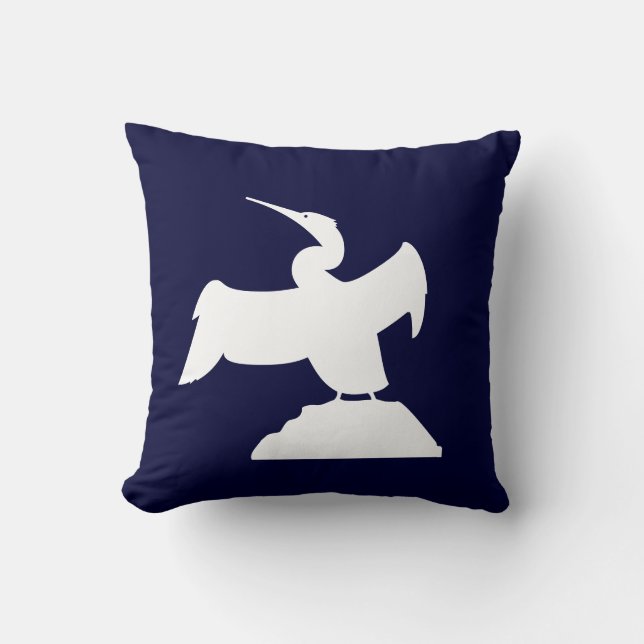 SEA BIRD. WHITE on  blue pillow (Front)
