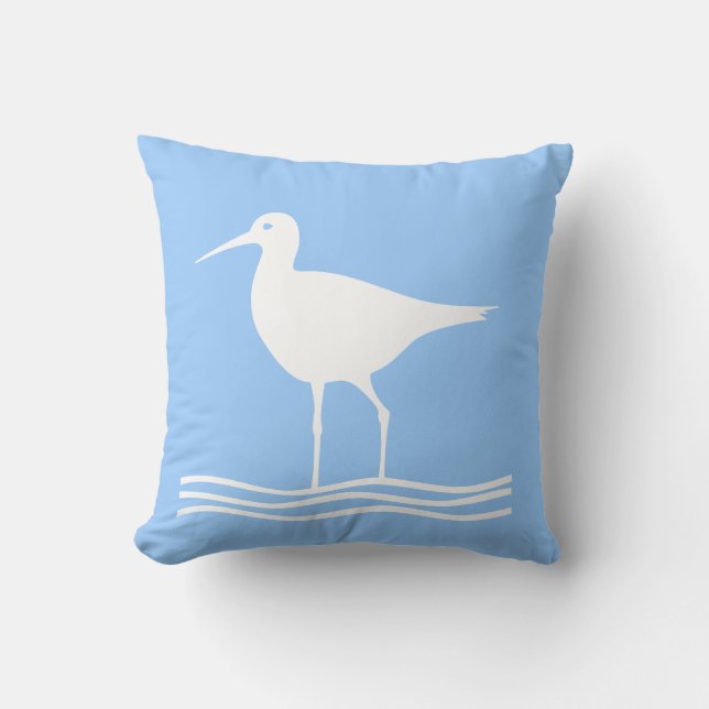 SEA BIRD. WHITE on  blue pillow (Front)