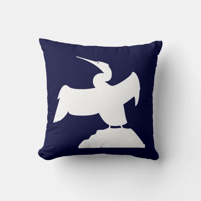 SEA BIRD. WHITE on  blue pillow (Front)