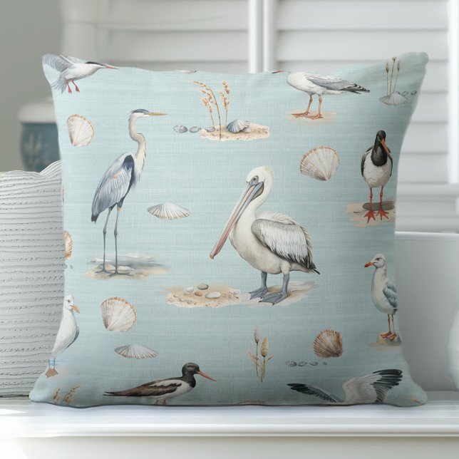 Sea Birds Blue Throw Pillow (Creator Uploaded)