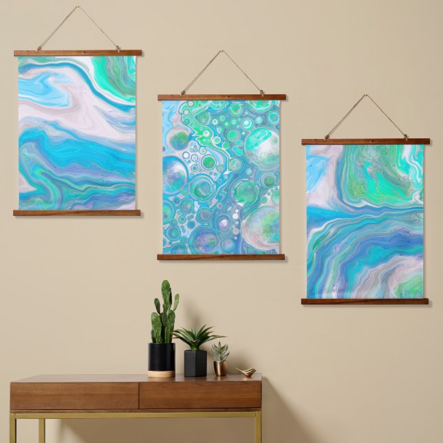Sea Blue and Green Bubbles and Ocean Art Hanging Tapestry (Asymmetrical)
