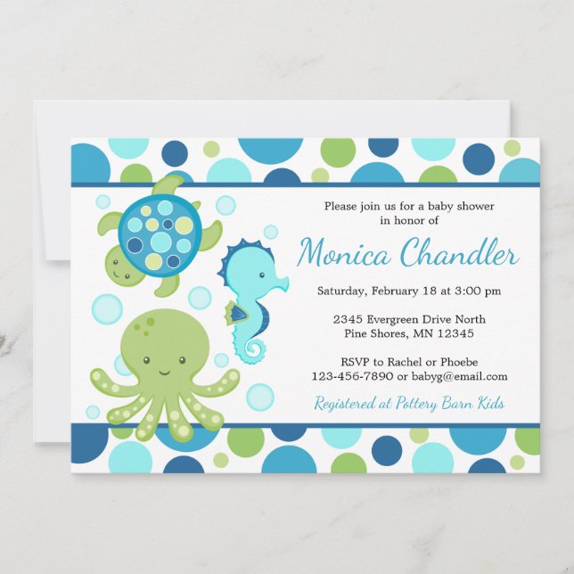 Sea Blue Baby Shower Invitations (Front)
