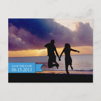 Sea blue banner wedding engagement save the date announcement postcard