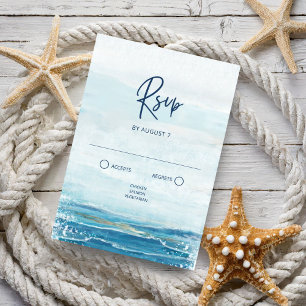 Sea Blue Beach Waves Coastal Wedding RSVP Card