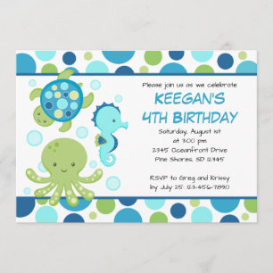 Sea Blue Boy or Girl Birthday Invitations