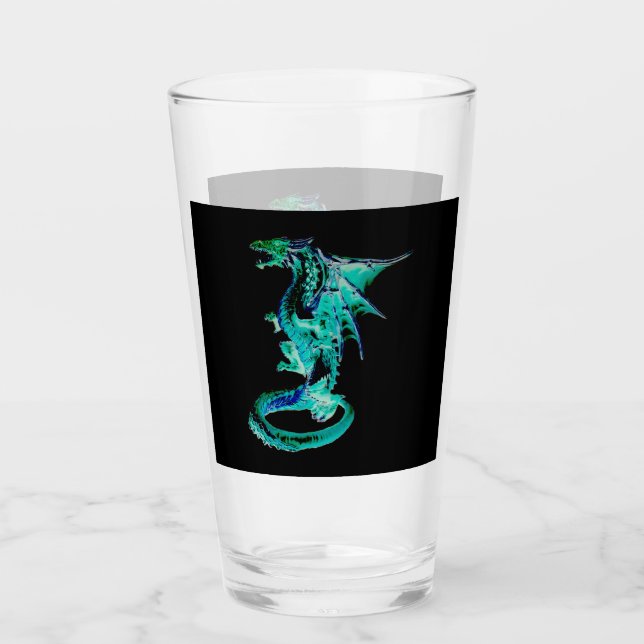 Sea Blue Dragon Fantasy Creature Art, Ocean Myth  Glass (Front)
