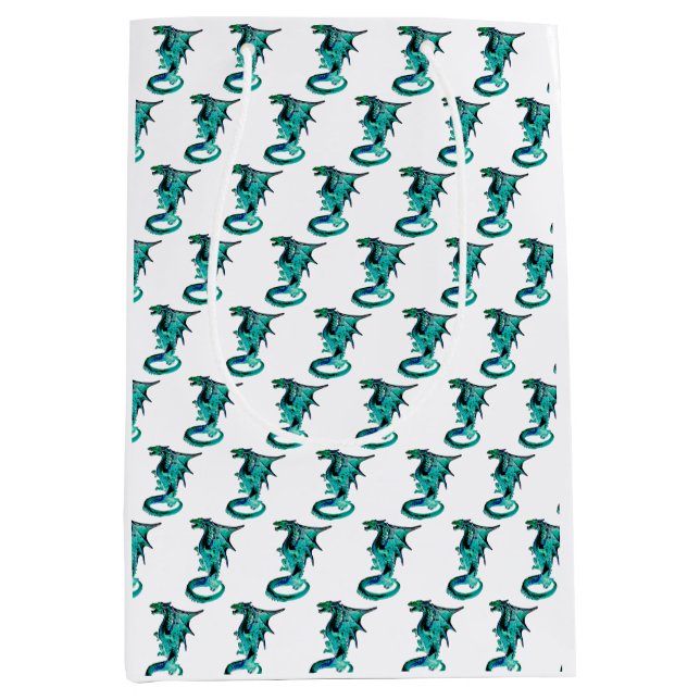 Sea Blue Dragon Fantasy Mythical Art White  Medium Gift Bag (Front)