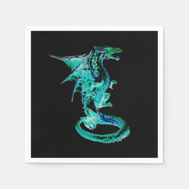 Sea Blue Dragon Ocean Fantasy Mythical Party Table Napkin (Front)