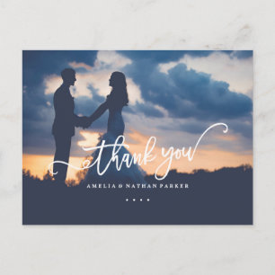 Sea Blue Gold Photo Wedding Thank You PostCard