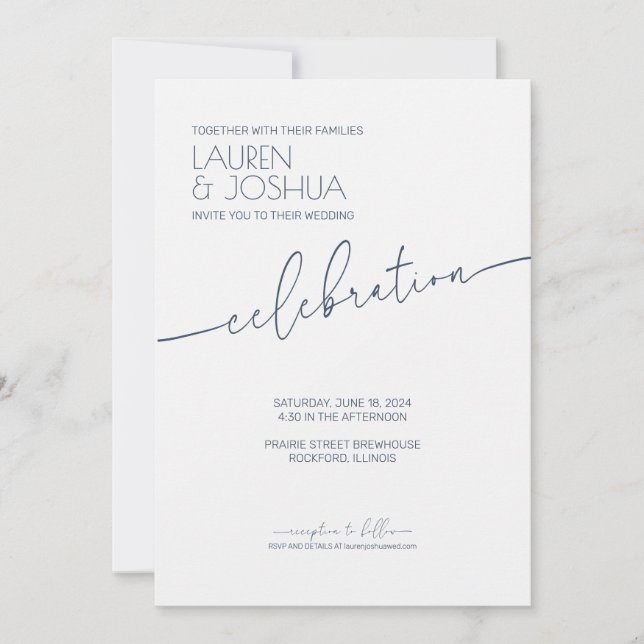 Sea Blue • Modern Minimalist Script Wedding Invitation (Front)