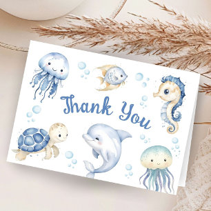 Sea Blue Ocean Boy Baby Shower Folded Thank You Card