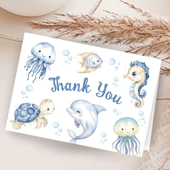 Sea Blue Ocean Boy Baby Shower Folded Thank You Card (Creator Uploaded)