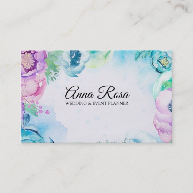 *~* Sea Blue Rose Floral Wedding Event Planner Business Card (Front)