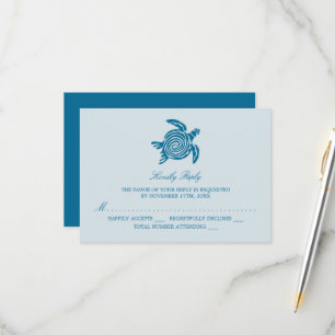 Sea Blue Sea Turtle, Beach Wedding RSVP Card