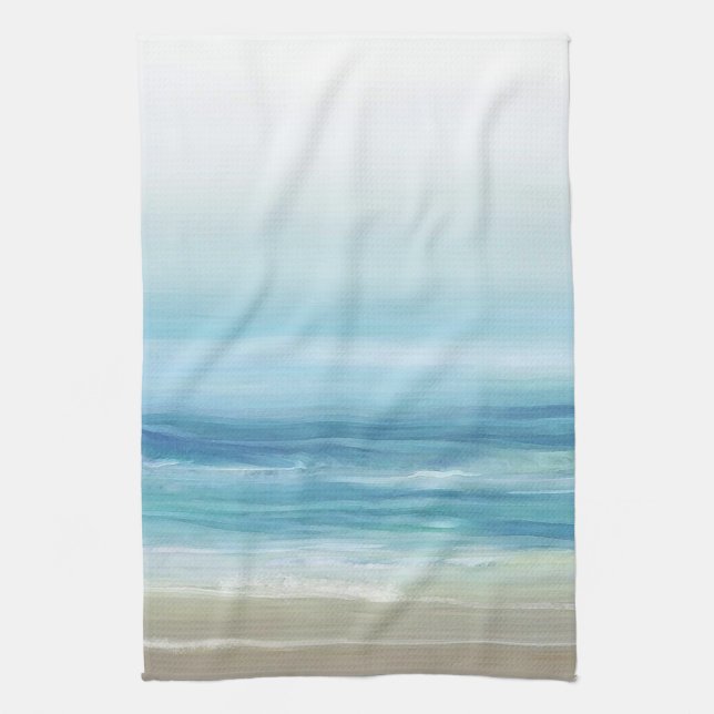 Sea Blue Watercolor Ocean Waves Coastal  Tea Towel (Vertical)