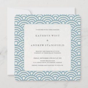 Sea Blue + White Pattern Beach Wedding Invitation
