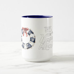 Sea Blue White Red Bow Happy Place Floating Ring Mug