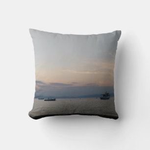 Sea Boats Throw Cushion Sunset Thassos