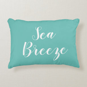Sea Breeze Beach Turquoise Script Accent Pillow