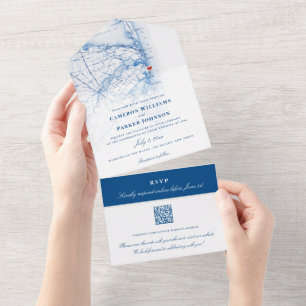 Sea Bright New Jersey Map Elegant Navy Wedding All In One Invitation