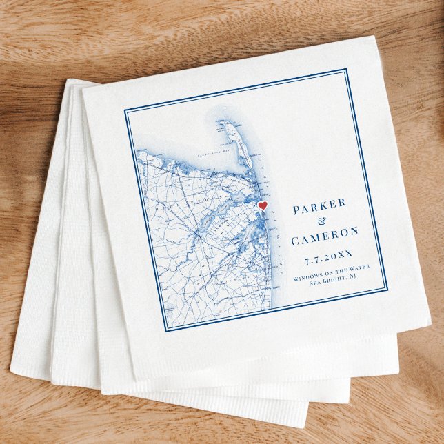 Sea Bright New Jersey Map Elegant Wedding Napkin (These Sea Bright New Jersey wedding napkins are perfect for your wedding at Windows on the Water)