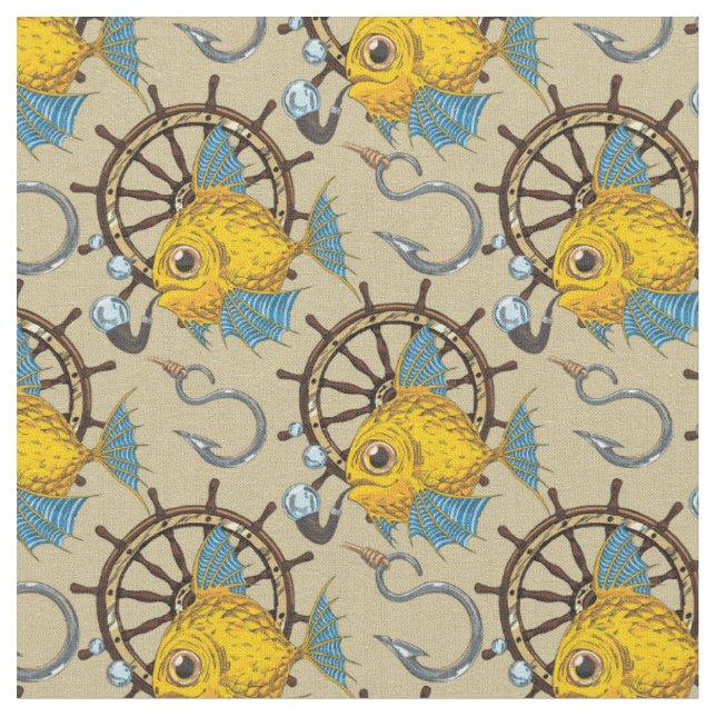 Sea Captain Fish Pattern Fabric (Close Up)