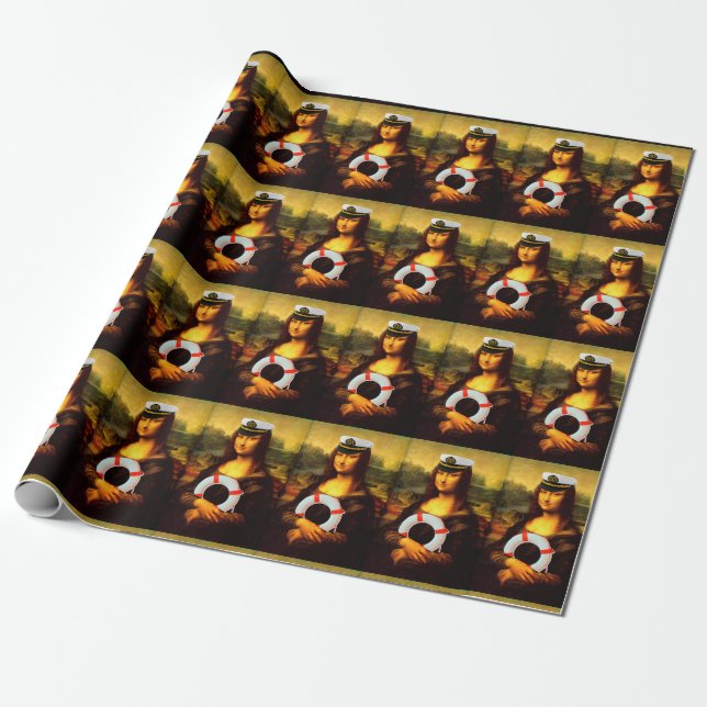 Sea Captain Mona Lisa Wrapping Paper (Unrolled)