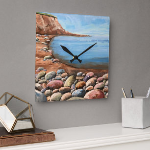 Sea Coast Rocky CLIFFS SEASHORE Relaxing Bright  Square Wall Clock
