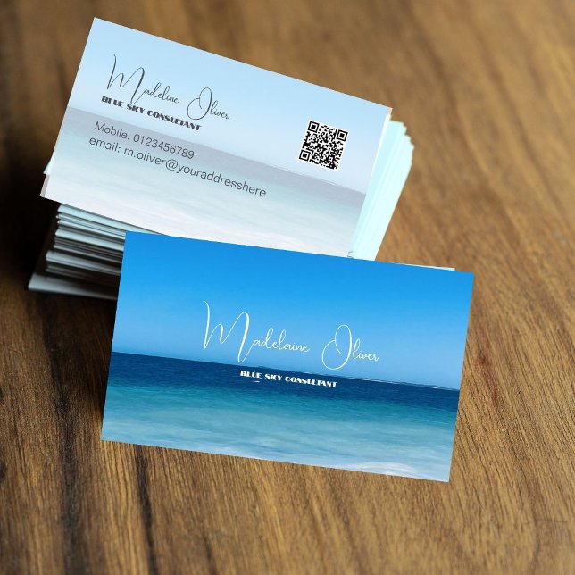 Sea Coastal Blue Modern Stylish Business Card (Creator Uploaded)