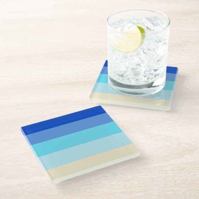 Sea ColorsStripes Pattern Ceramic Tile Glass Coaster (Angled)