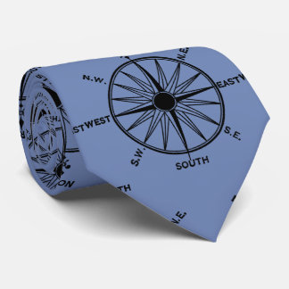 Sea Compass Pattern on Blue Tie