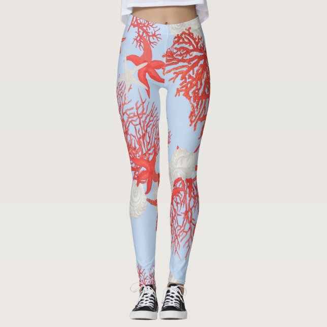 Sea Coral Leggings – Luxury Ocean-Inspired Print (Front)