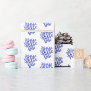Sea coral reef blue white wrapping paper