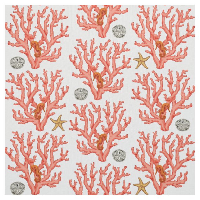 Sea coral, Sand dollar and starfish Fabric (Swatch)