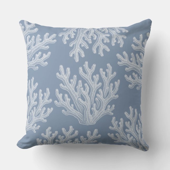 Sea Coral Silhouette | Silver Blue Cushion (Front)