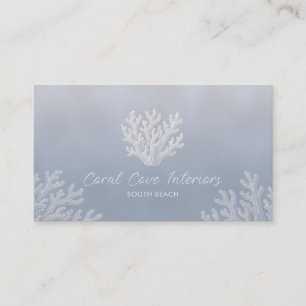 Sea Coral Silhouette   Silver Blue Pearl  Business Card