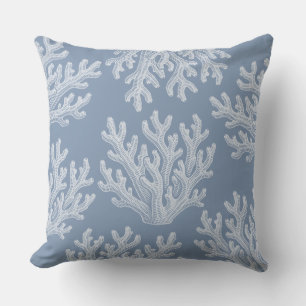 Sea Coral Silhouette Throw Pillow   Silver Blue