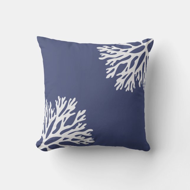 Sea Coral Silhouettes (Navy) Cushion (Front)