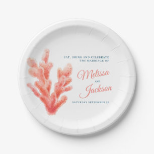 Sea Coral Watercolor custom wedding Paper Plate